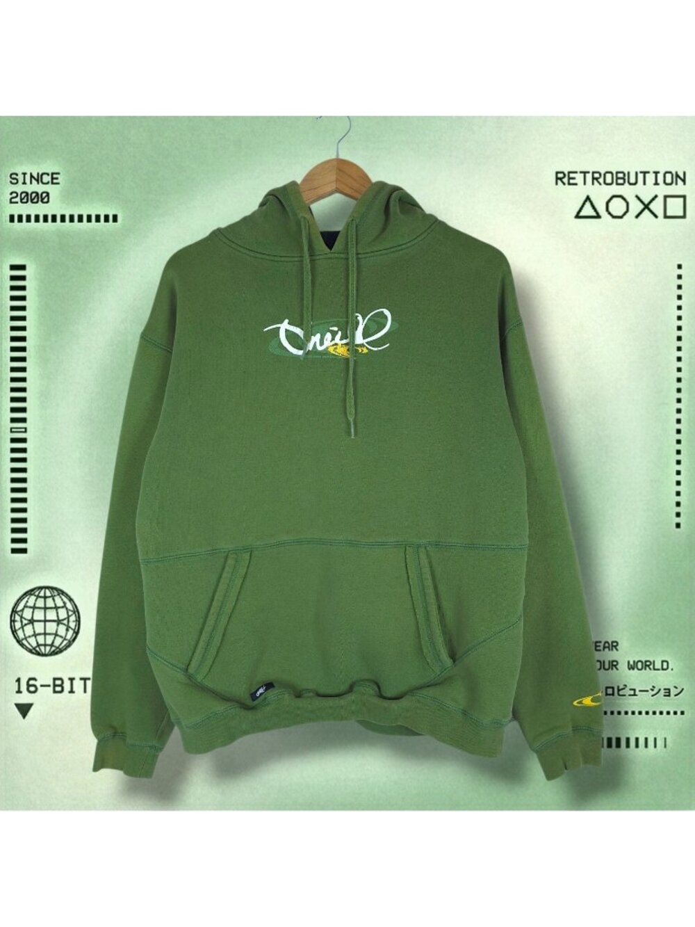 Y2K O'Neil Surfwear Graphic Hoodie Sweatshirt Green Size M